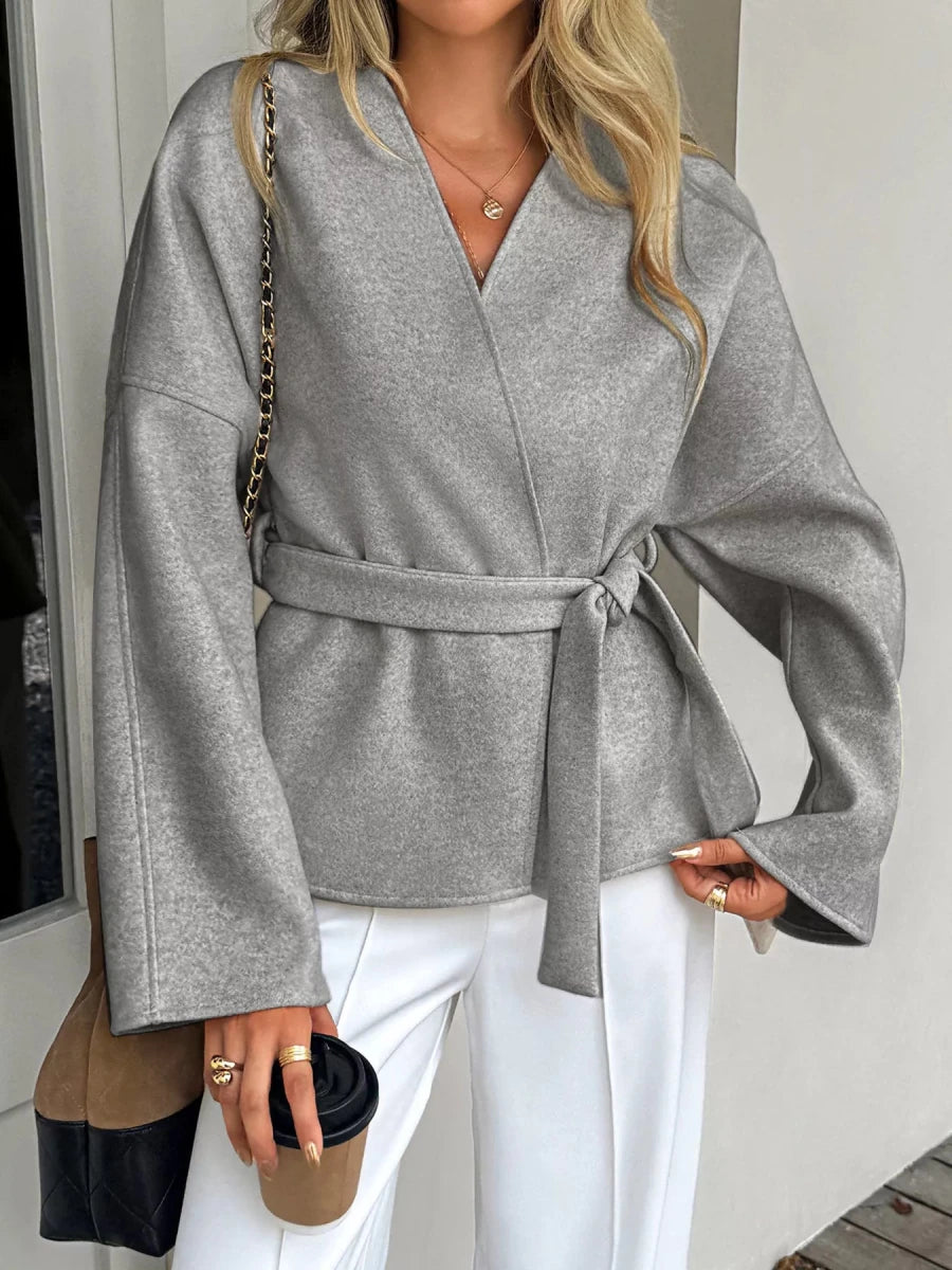 Surplice Dropped Shoulder Tie Belt Outerwear - 
