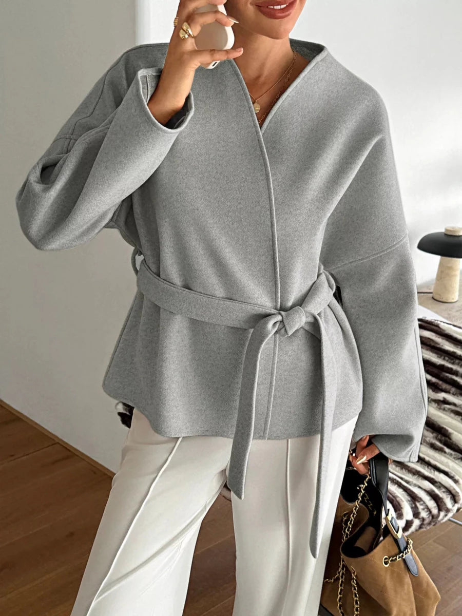 Surplice Dropped Shoulder Tie Belt Outerwear - 