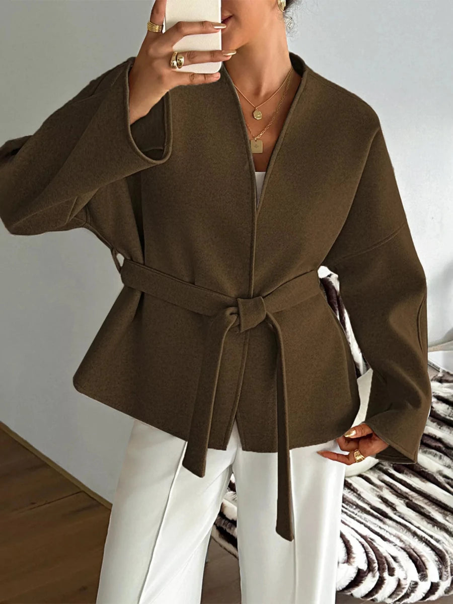 Surplice Dropped Shoulder Tie Belt Outerwear - 