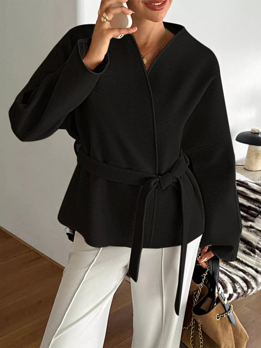 Surplice Dropped Shoulder Tie Belt Outerwear - 