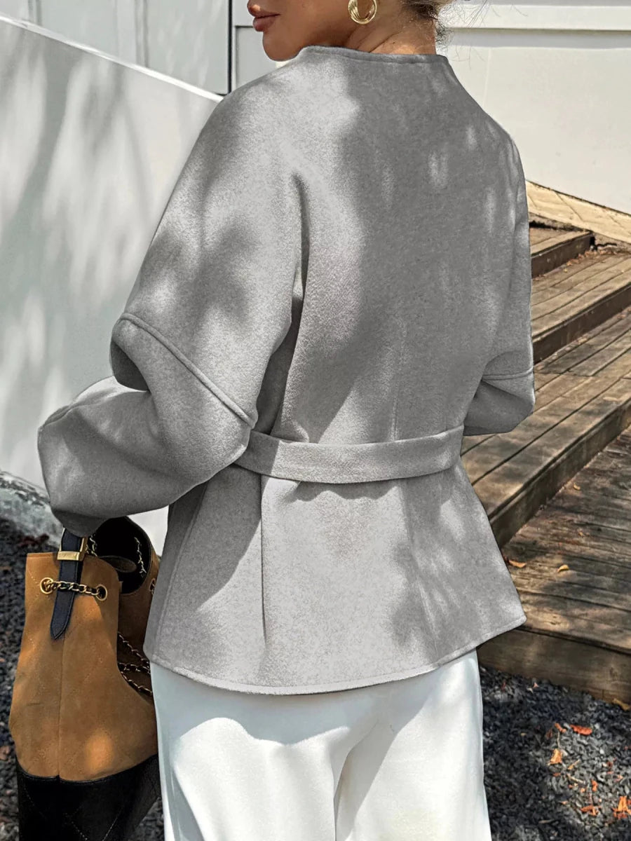 Surplice Dropped Shoulder Tie Belt Outerwear - 