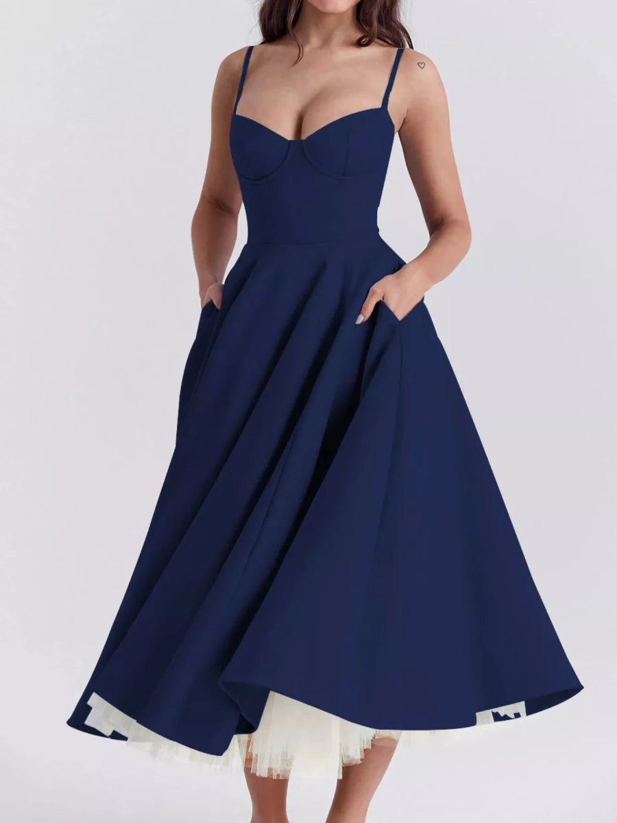Sweetheart Neck A - Line Midi Dress - 