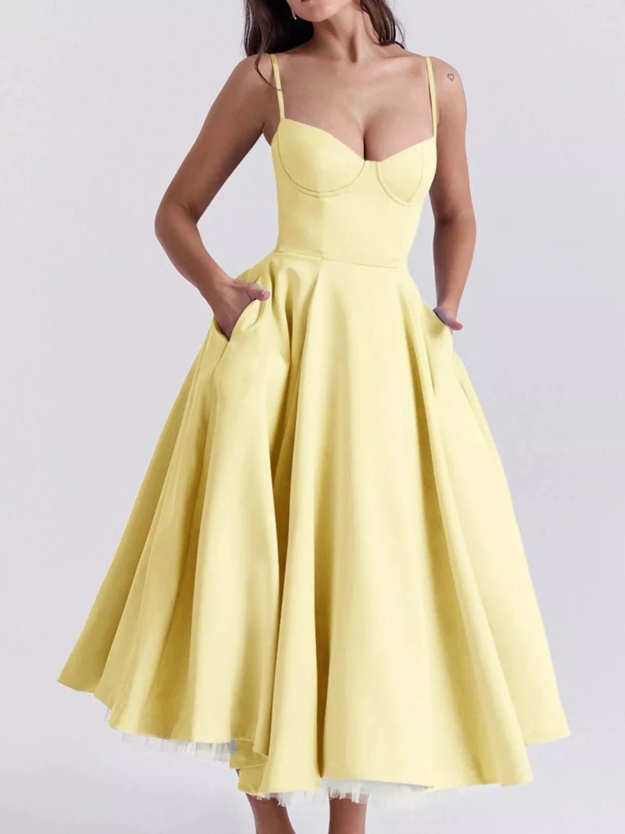 Sweetheart Neck A - Line Midi Dress - 