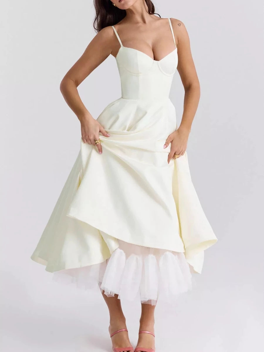 Sweetheart Neck A - Line Midi Dress - 