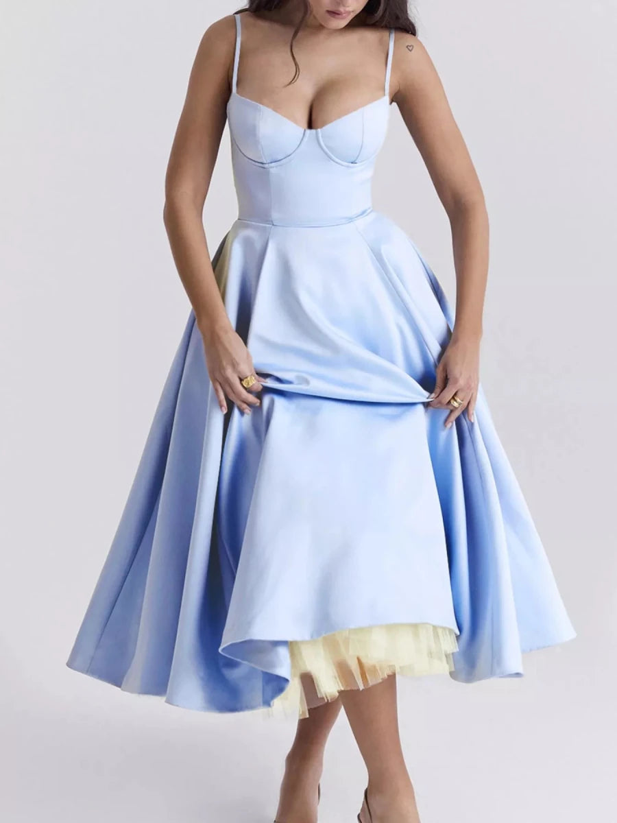 Sweetheart Neck A - Line Midi Dress - 