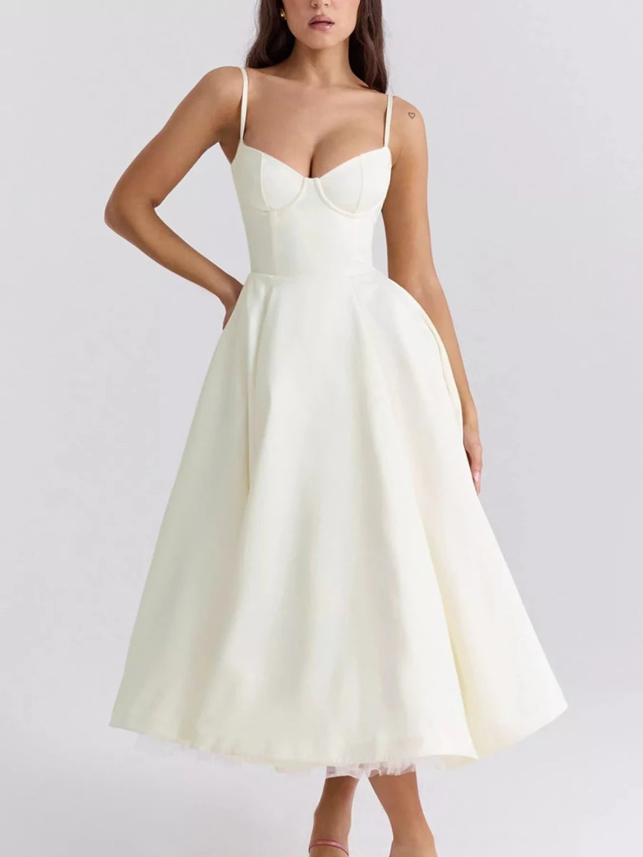 Sweetheart Neck A - Line Midi Dress - 