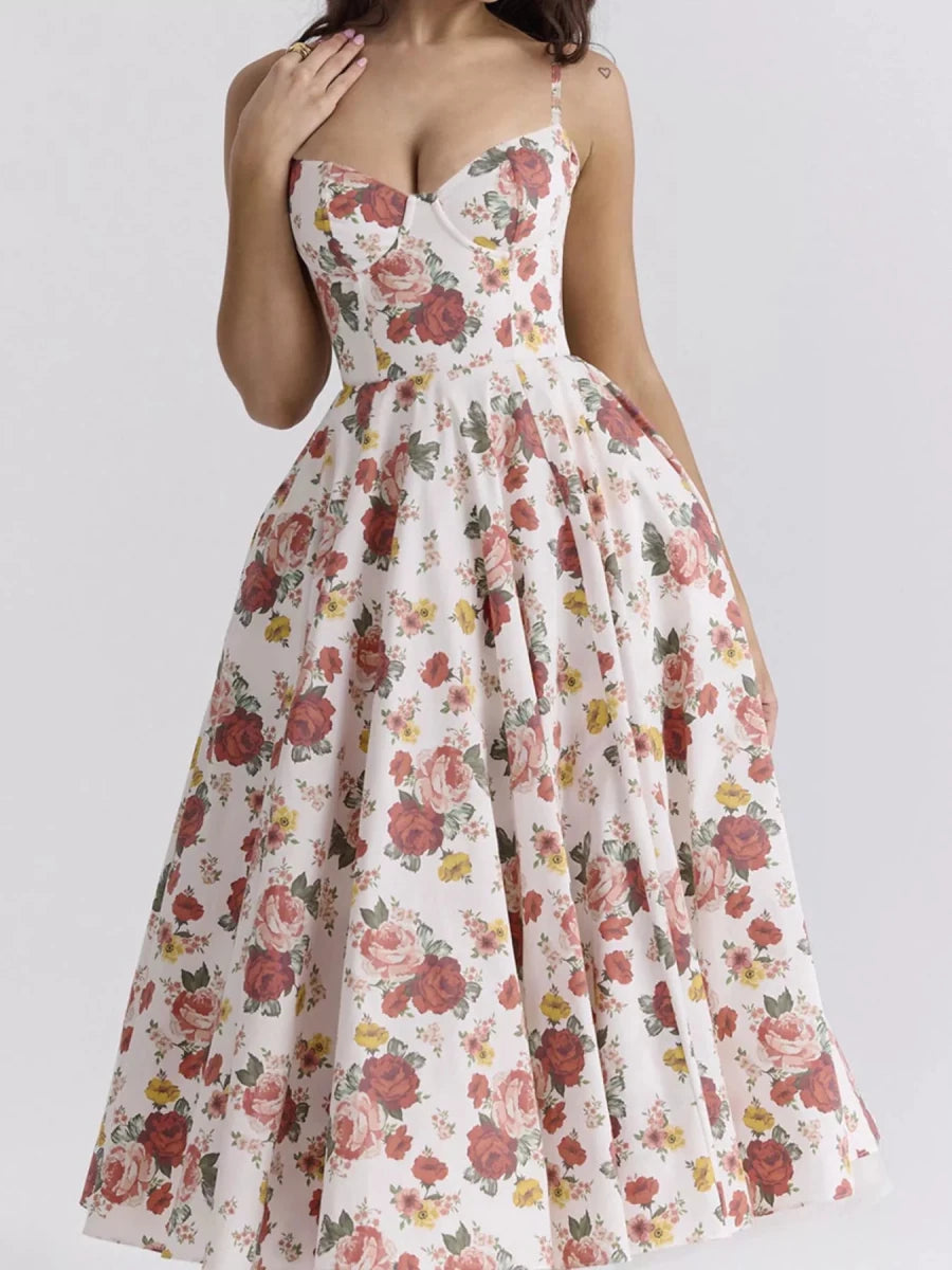 Sweetheart Neck A - Line Midi Dress - 
