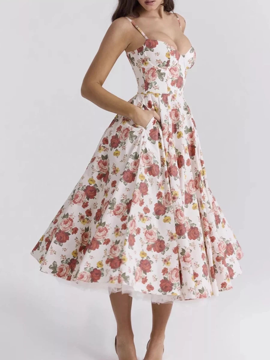 Sweetheart Neck A - Line Midi Dress - 