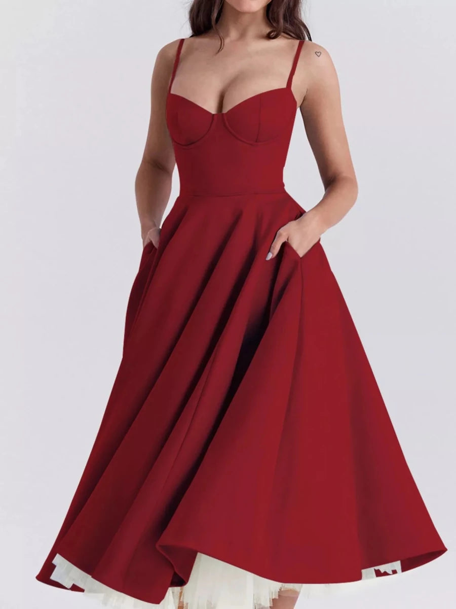Sweetheart Neck A - Line Midi Dress - 