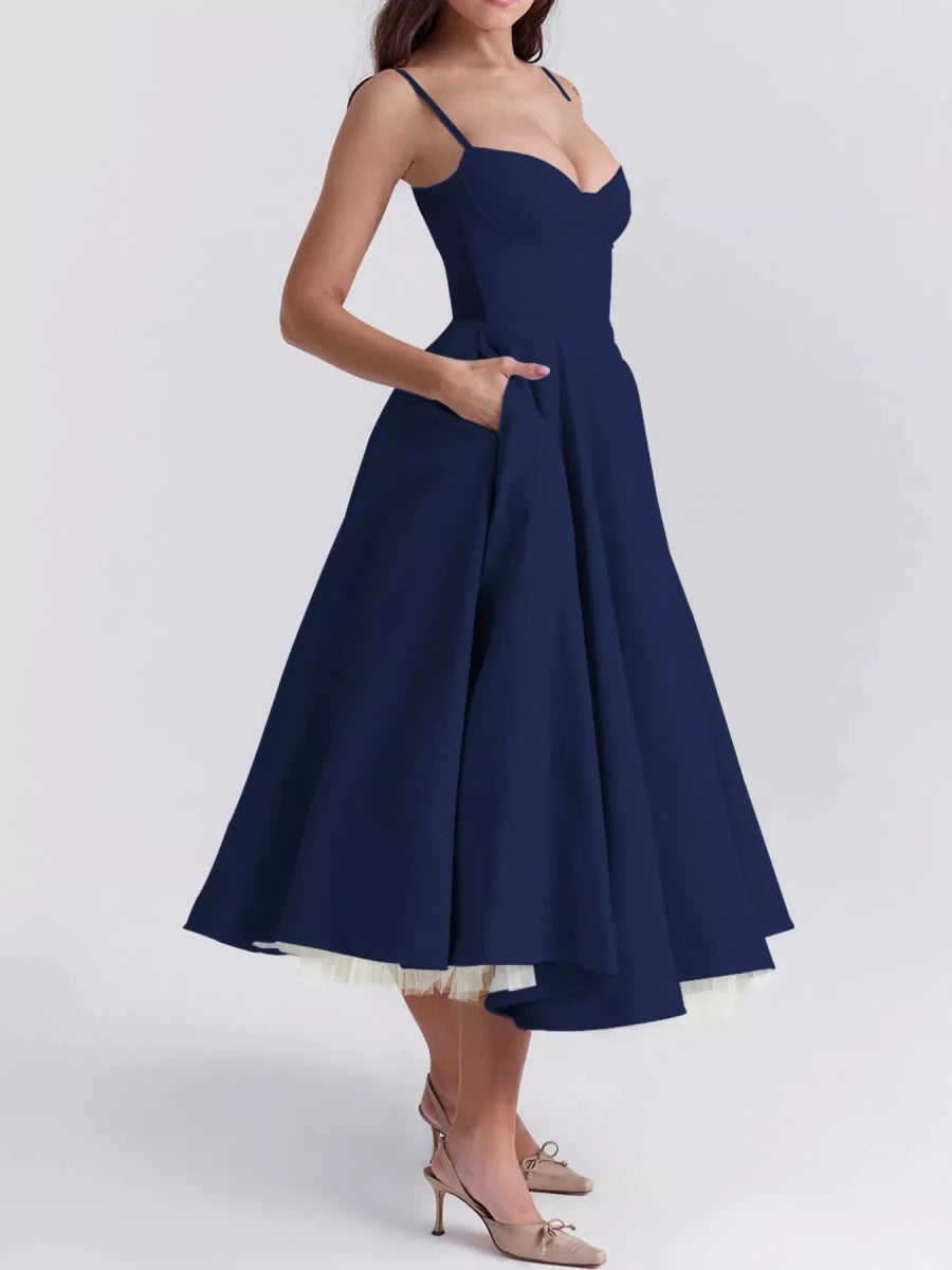 Sweetheart Neck A - Line Midi Dress - 