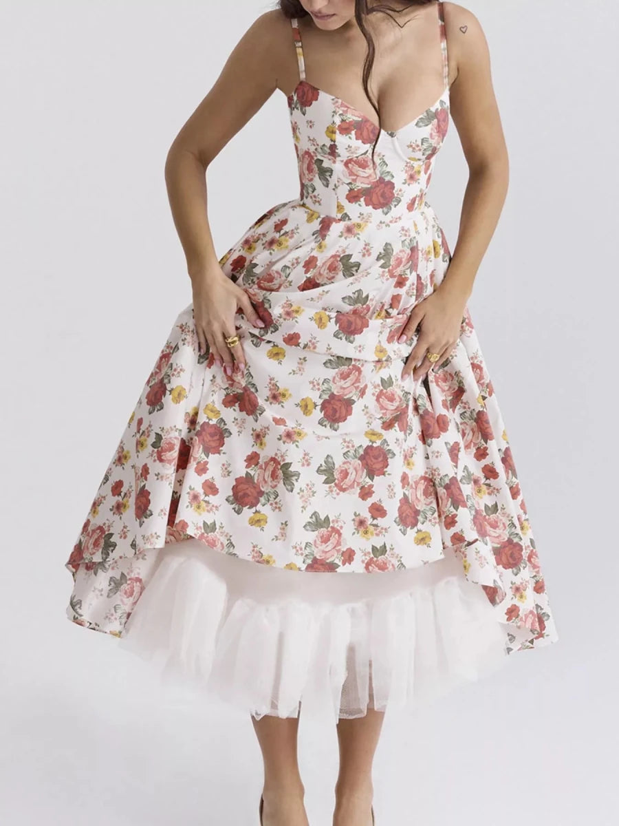 Sweetheart Neck A - Line Midi Dress - 