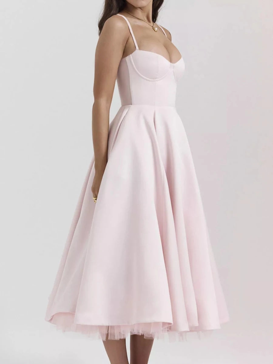Sweetheart Neck A - Line Midi Dress - 