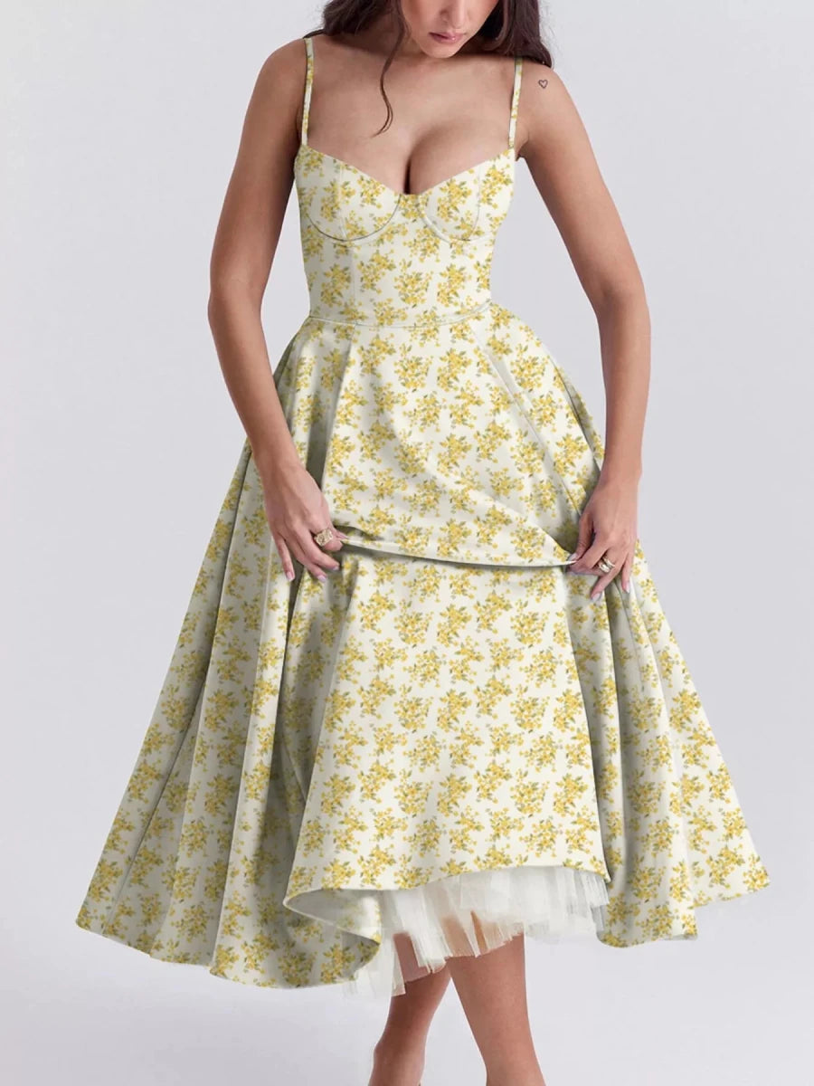 Sweetheart Neck A - Line Midi Dress - 