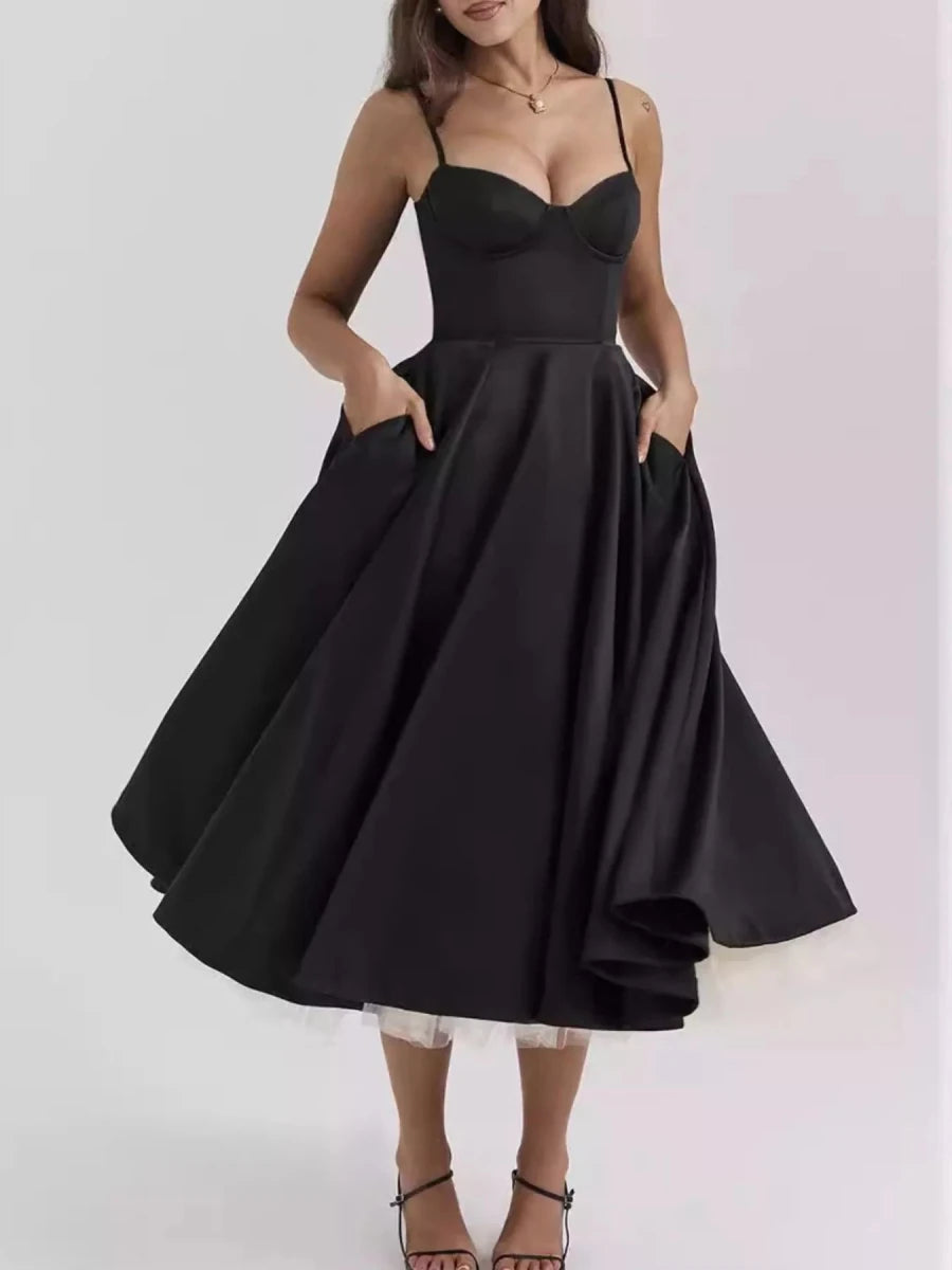 Sweetheart Neck A - Line Midi Dress - 