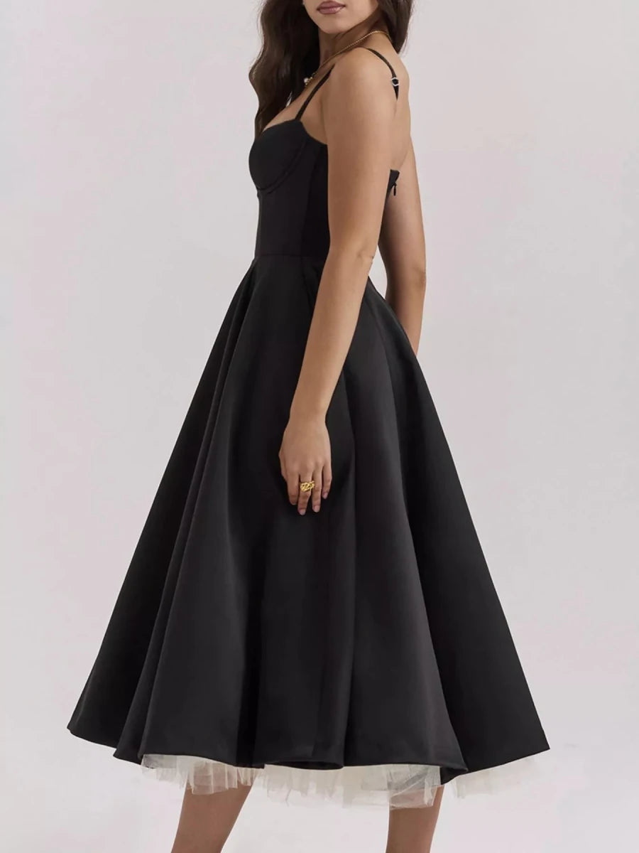 Sweetheart Neck A - Line Midi Dress - 