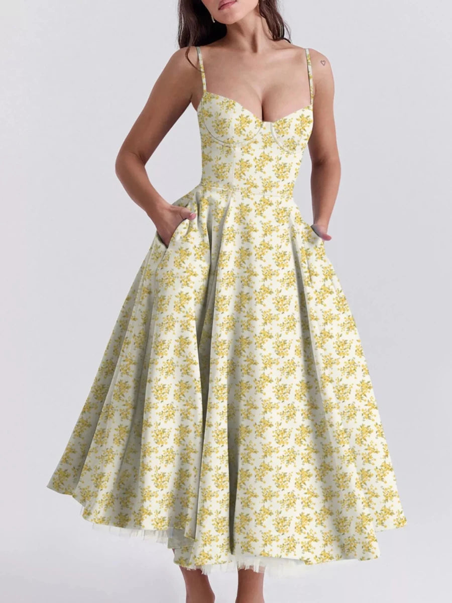 Sweetheart Neck A - Line Midi Dress - 
