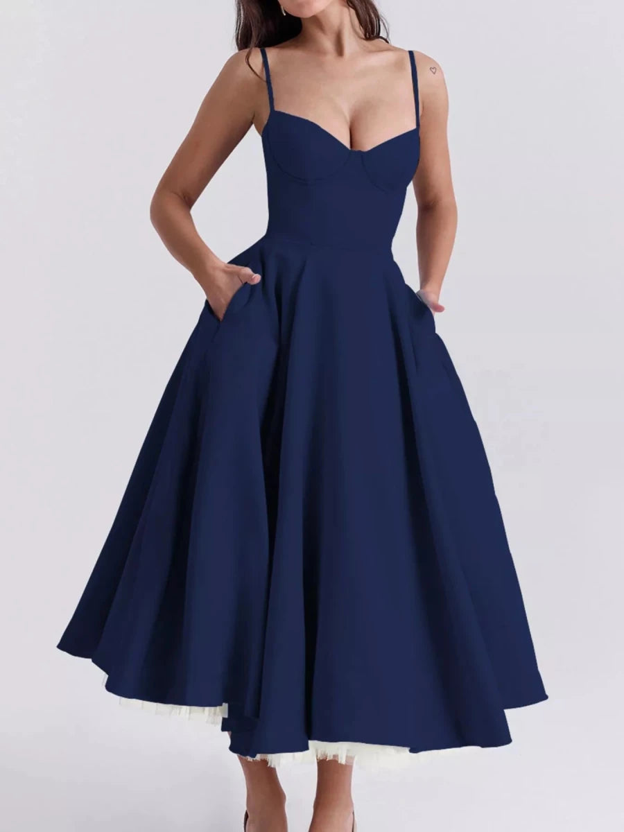 Sweetheart Neck A - Line Midi Dress - 