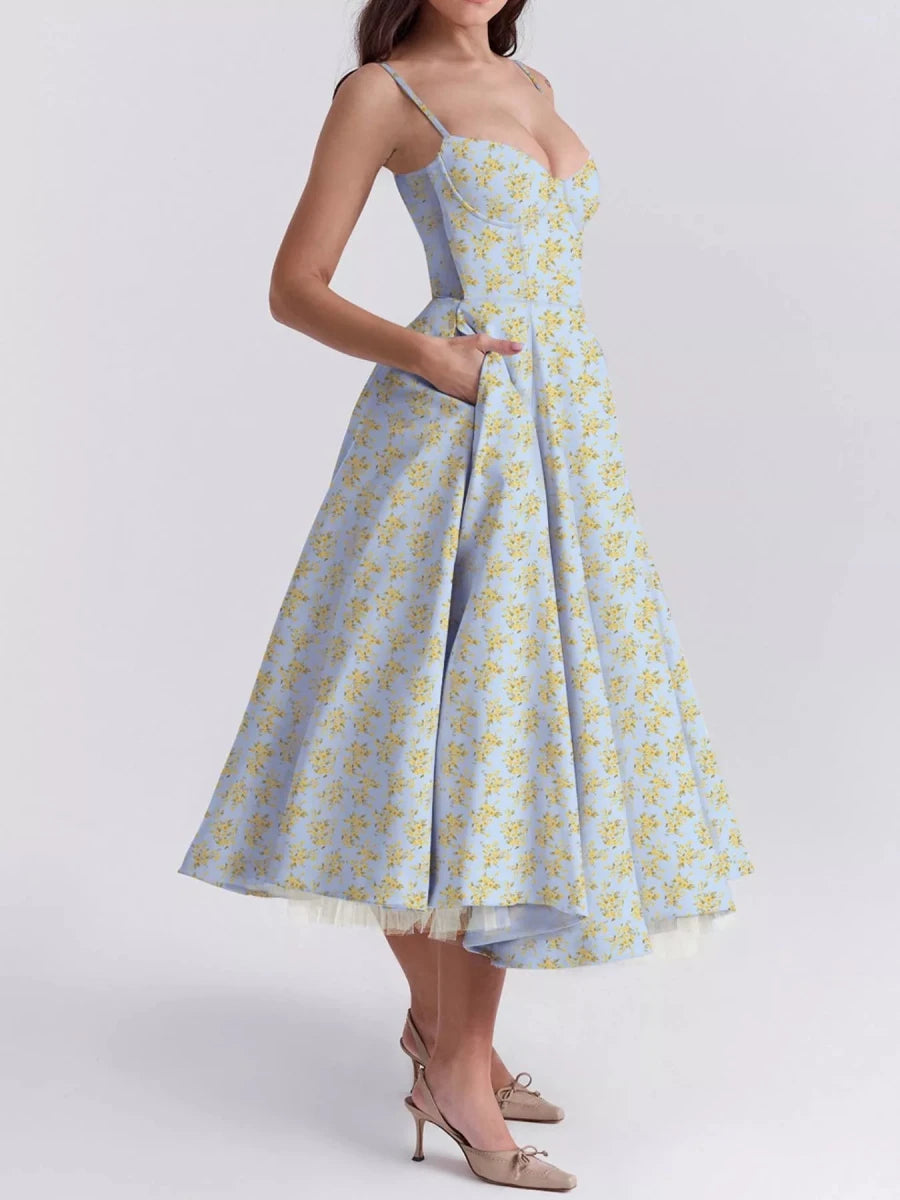 Sweetheart Neck A - Line Midi Dress - 
