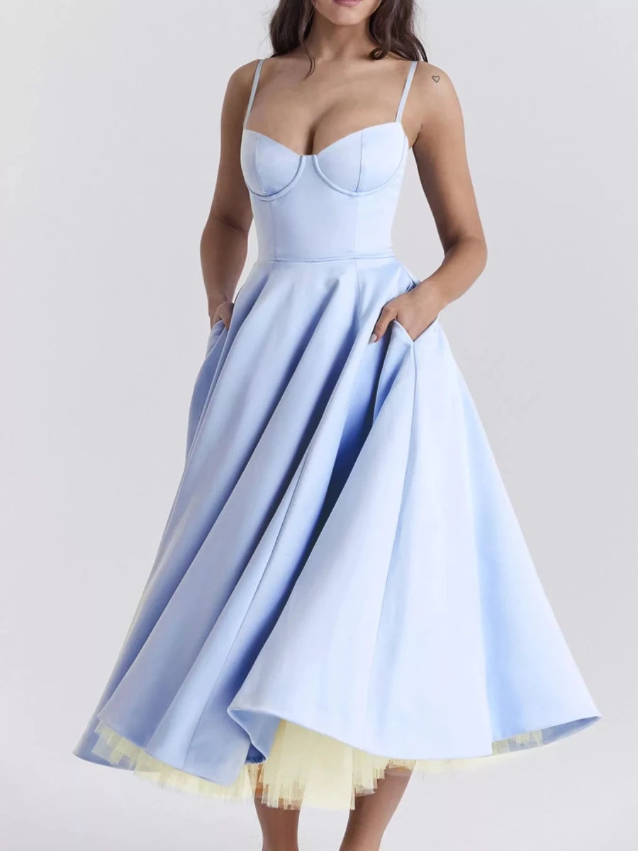 Sweetheart Neck A - Line Midi Dress - 