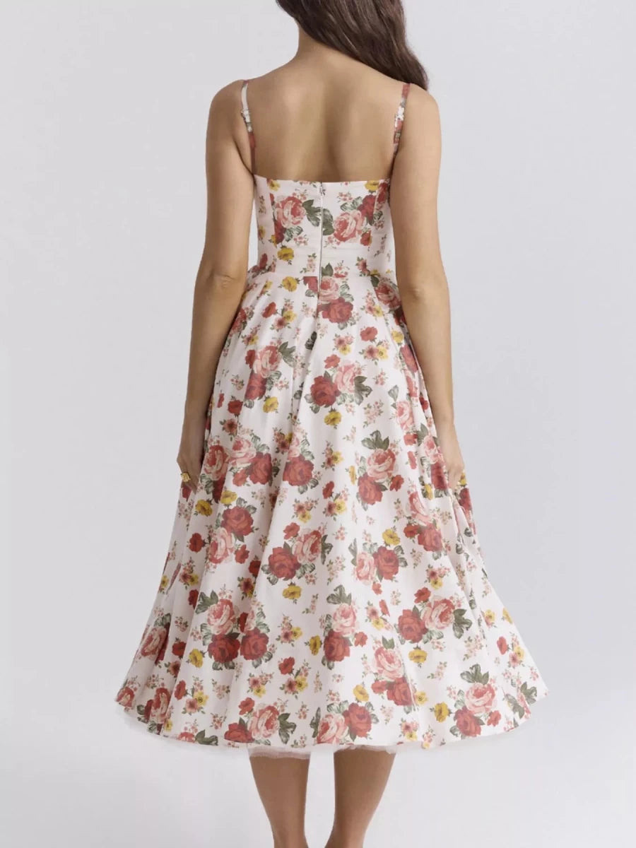 Sweetheart Neck A - Line Midi Dress - 