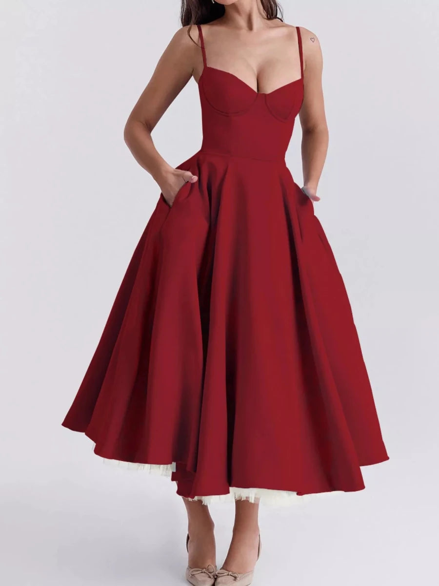 Sweetheart Neck A - Line Midi Dress - 