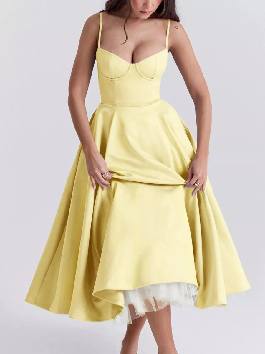 Sweetheart Neck A - Line Midi Dress - 