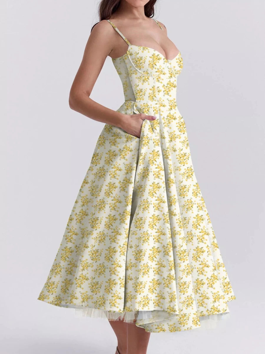 Sweetheart Neck A - Line Midi Dress - 