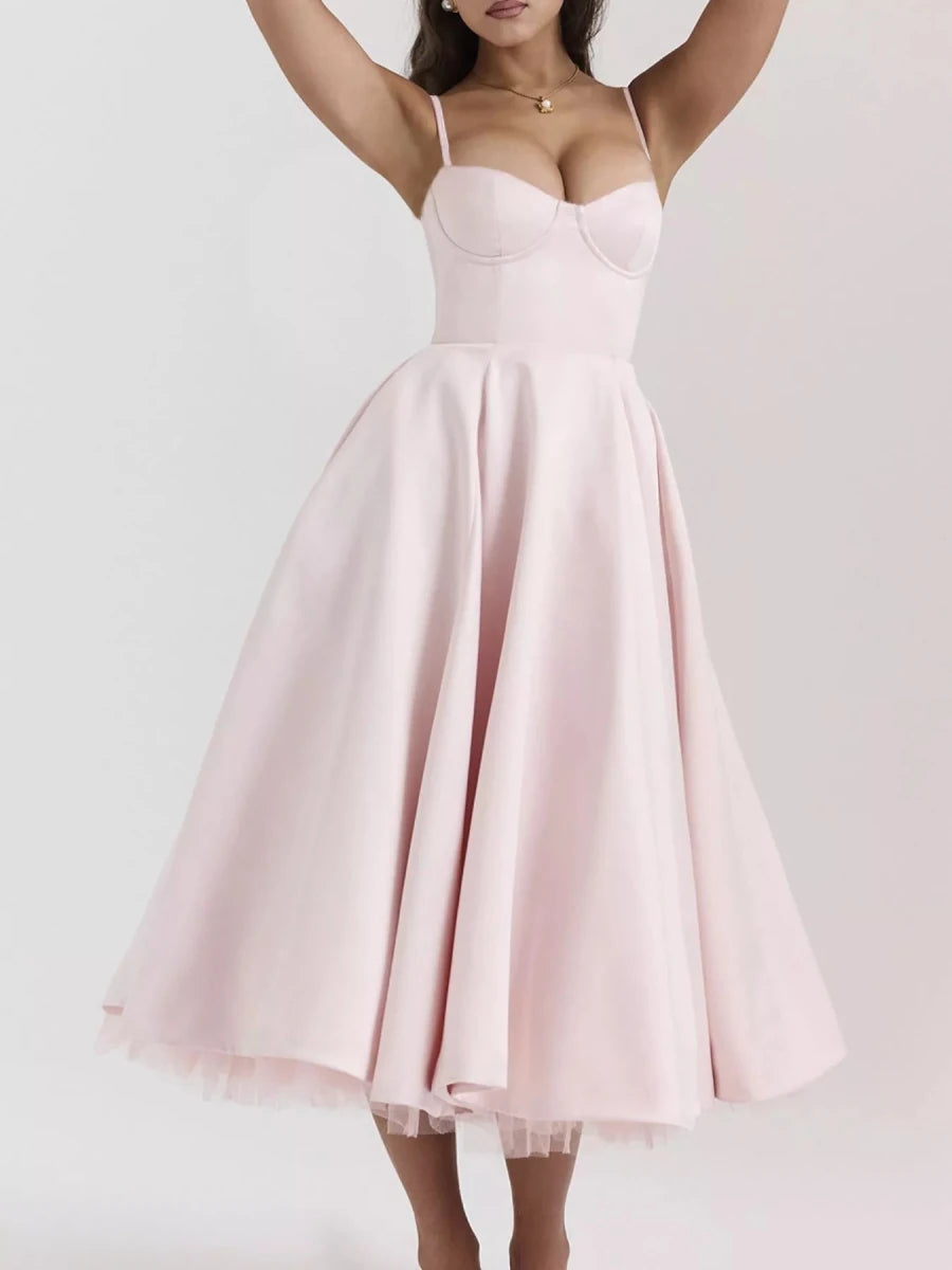 Sweetheart Neck A - Line Midi Dress - 