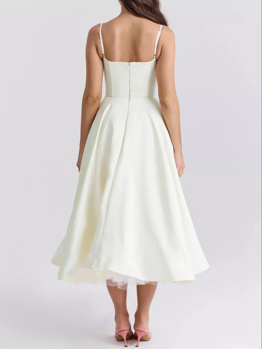 Sweetheart Neck A - Line Midi Dress - 