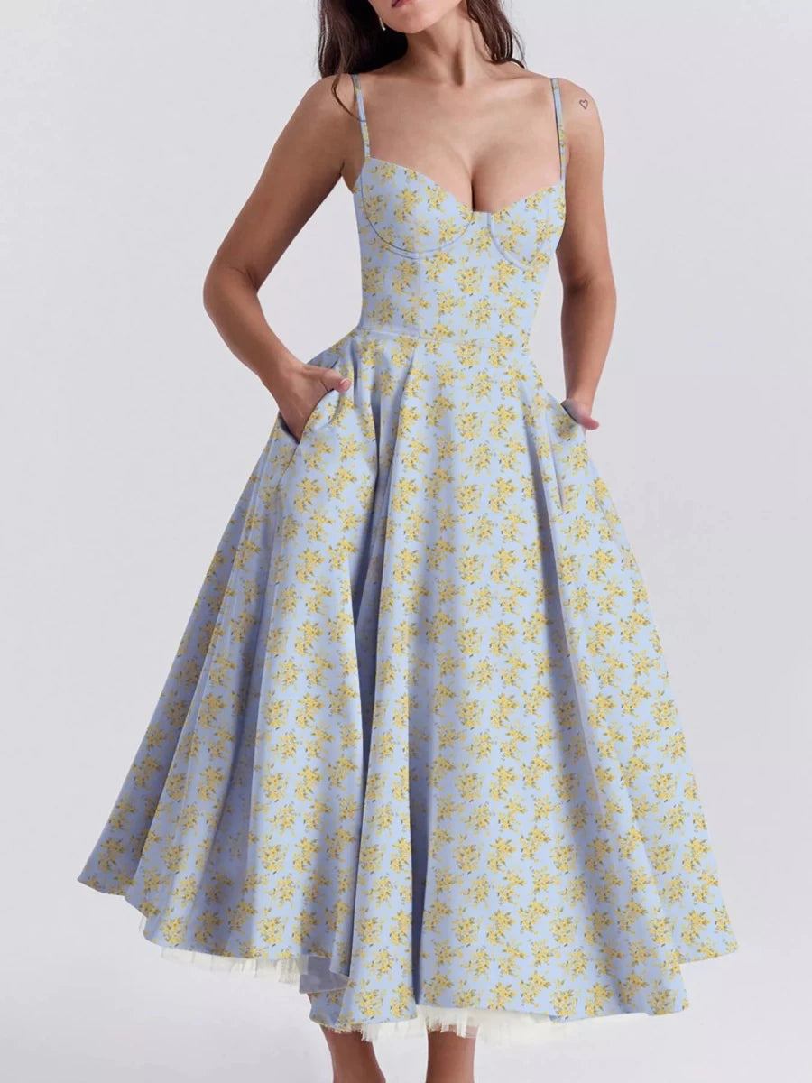 Sweetheart Neck A - Line Midi Dress - 