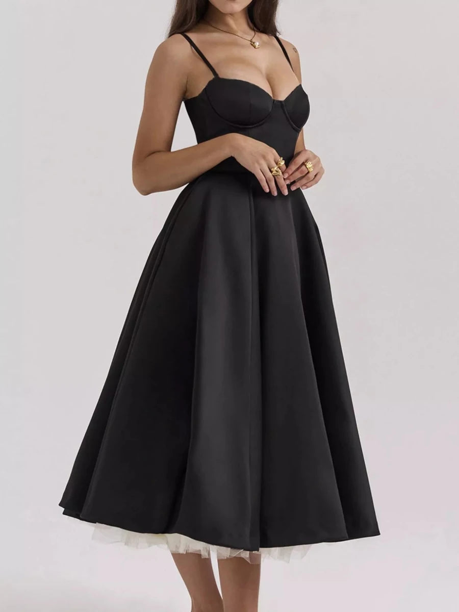 Sweetheart Neck A - Line Midi Dress - 