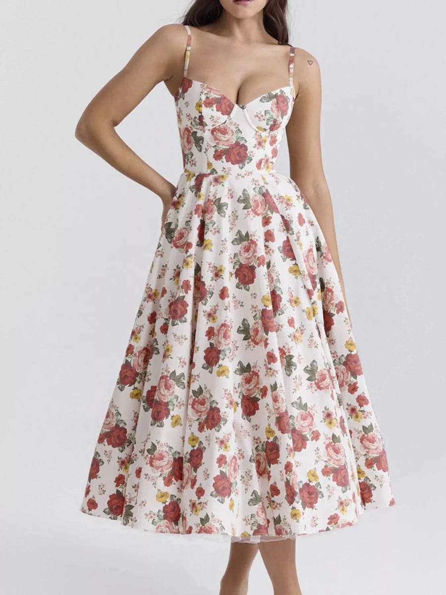 Sweetheart Neck A - Line Midi Dress - 