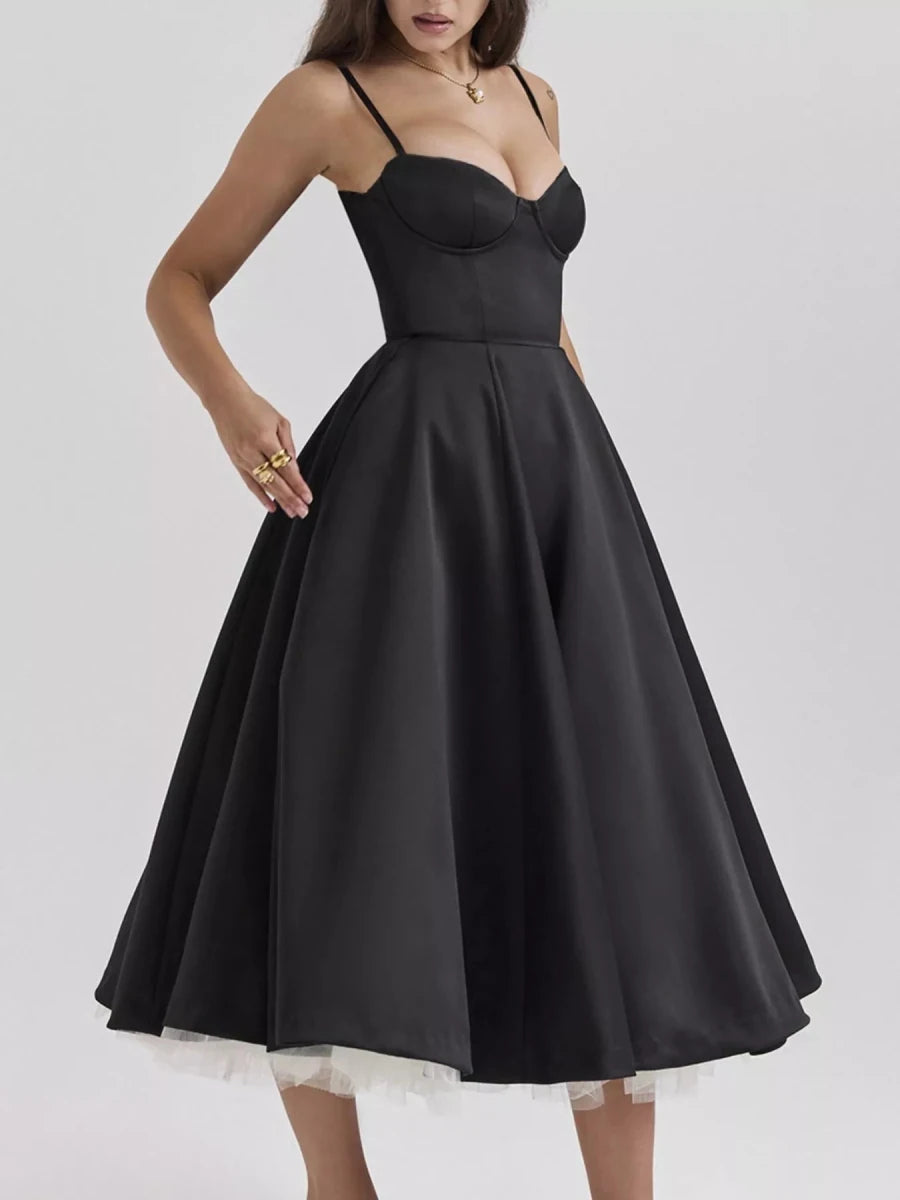 Sweetheart Neck A - Line Midi Dress - 