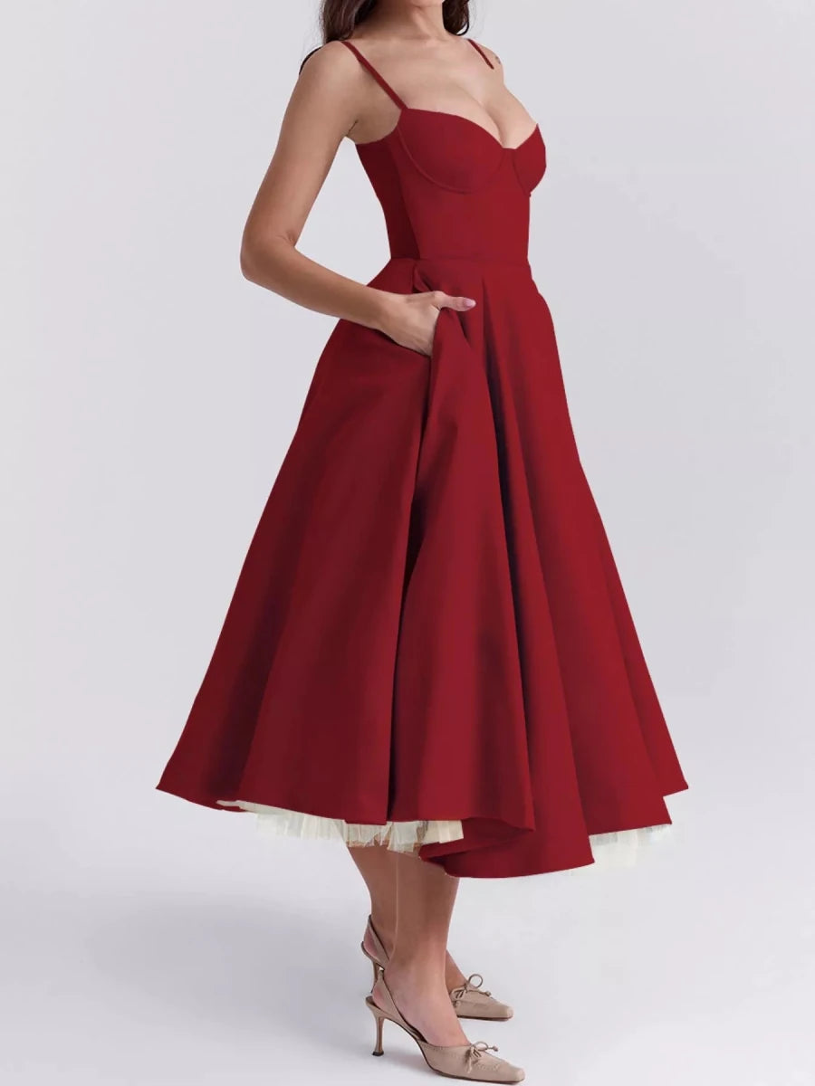 Sweetheart Neck A - Line Midi Dress - 