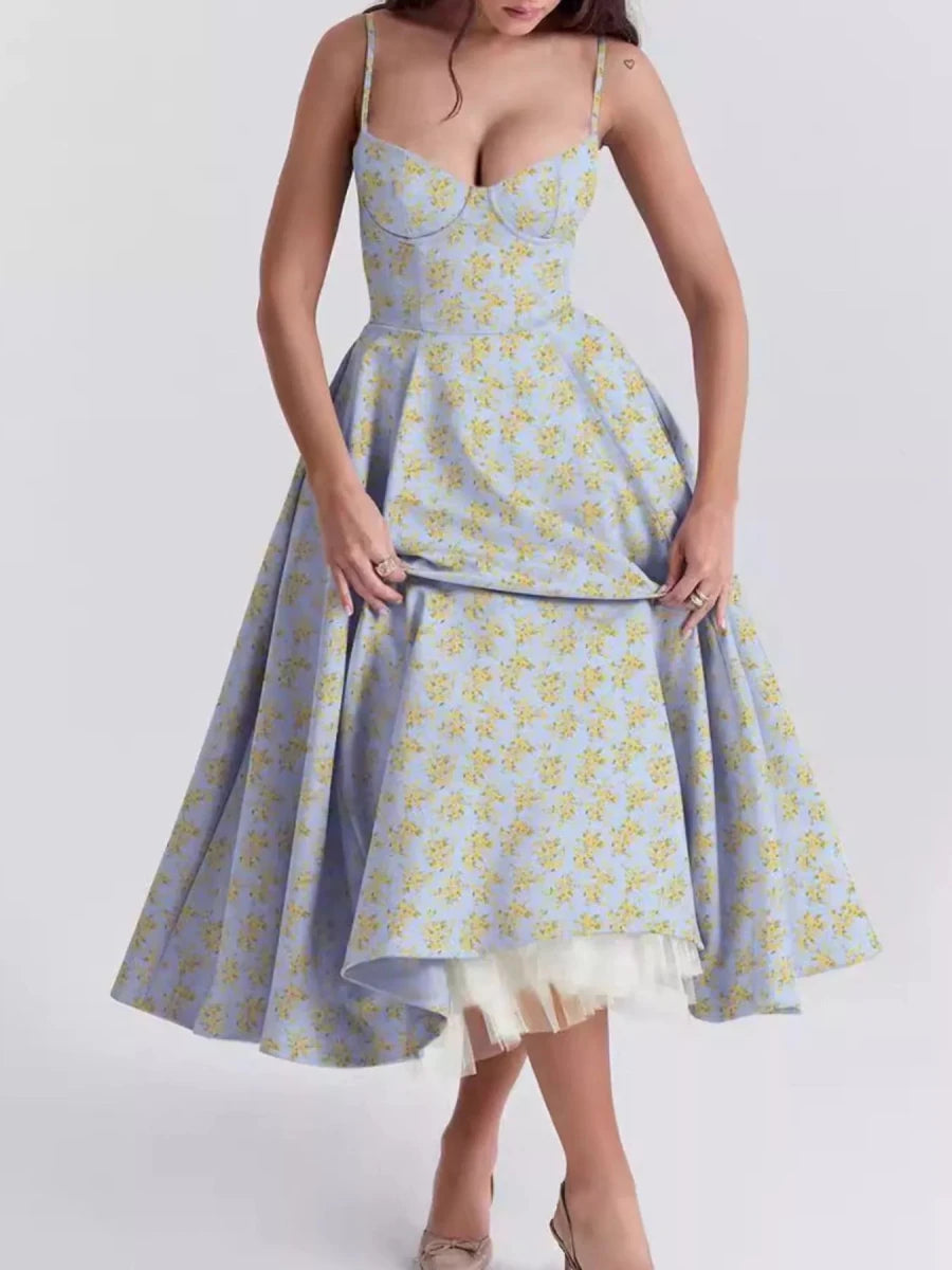 Sweetheart Neck A - Line Midi Dress - 