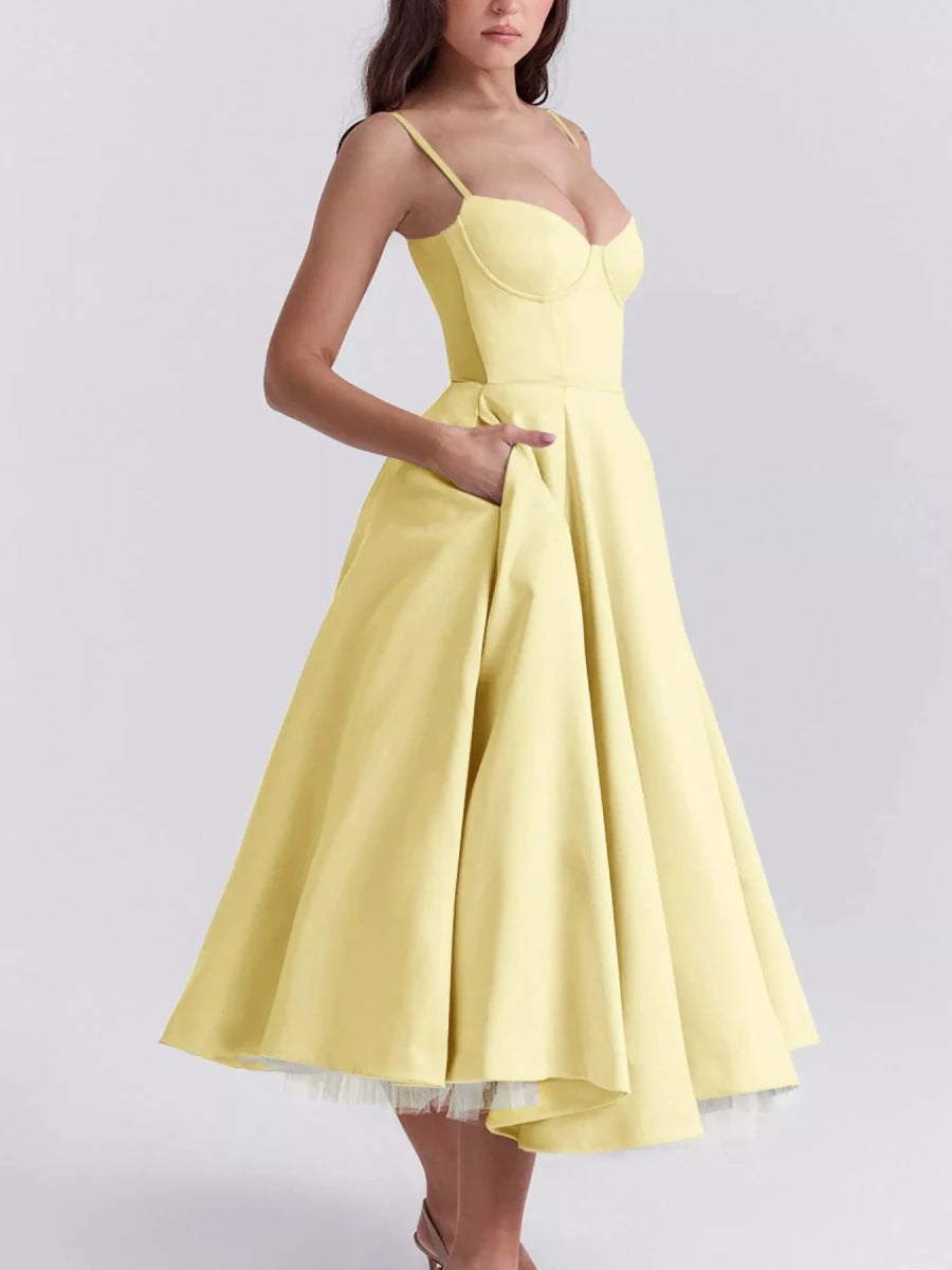 Sweetheart Neck A - Line Midi Dress - 