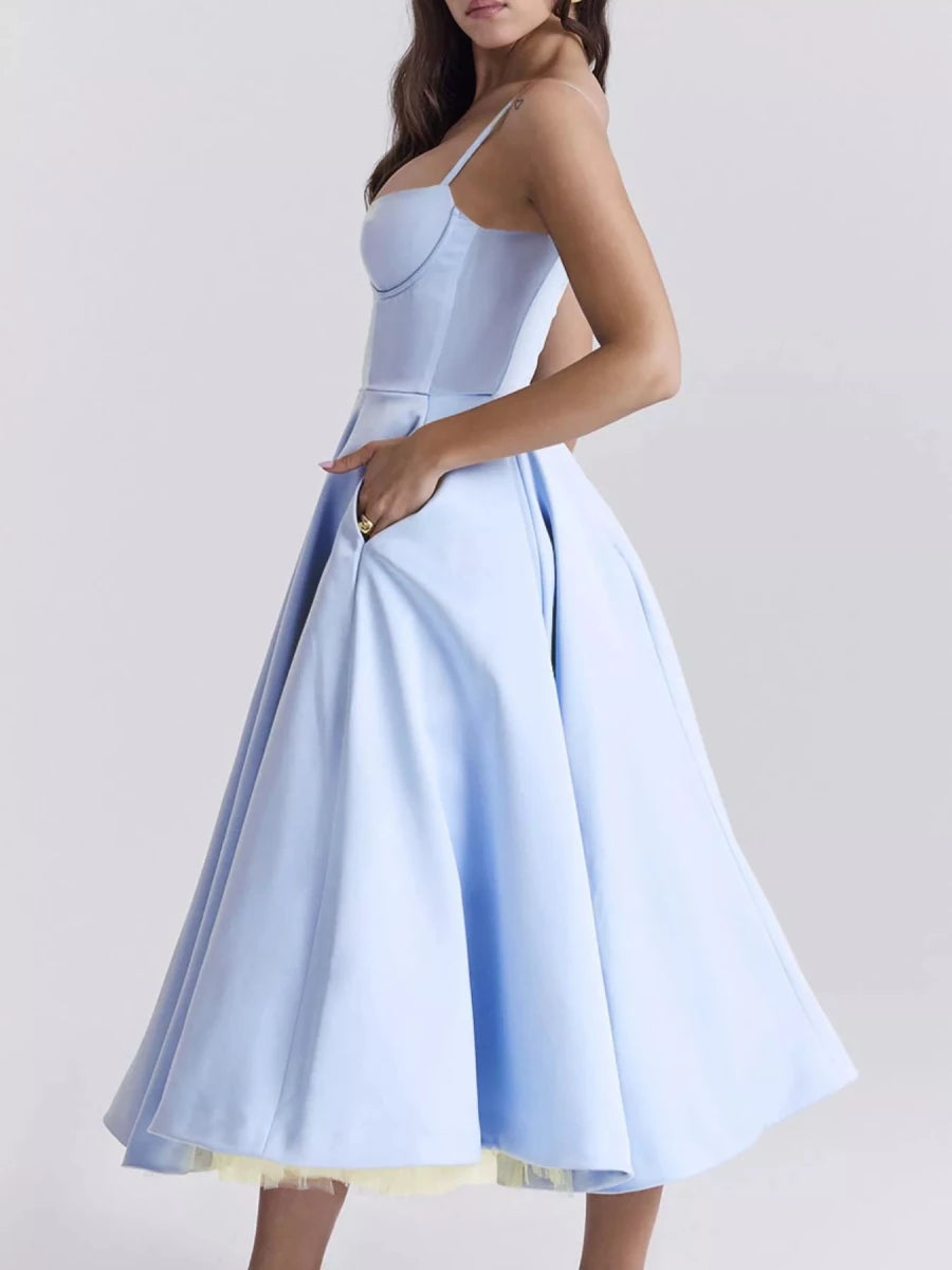 Sweetheart Neck A - Line Midi Dress - 