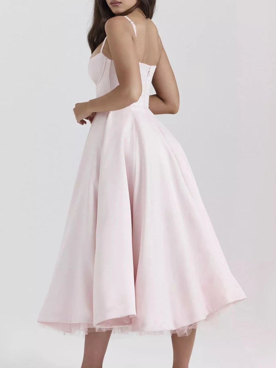 Sweetheart Neck A - Line Midi Dress - 