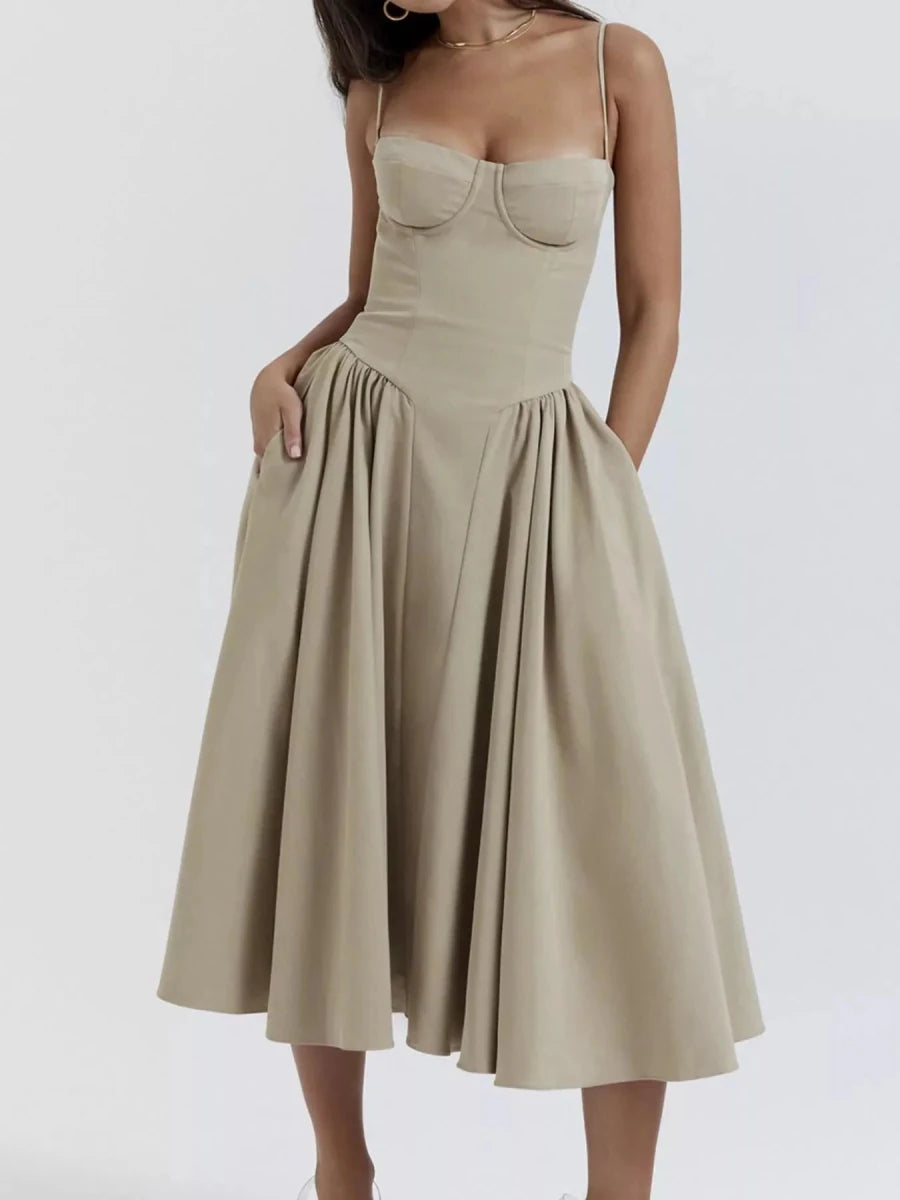 Sweetheart Neck Midi Cami Dress - 
