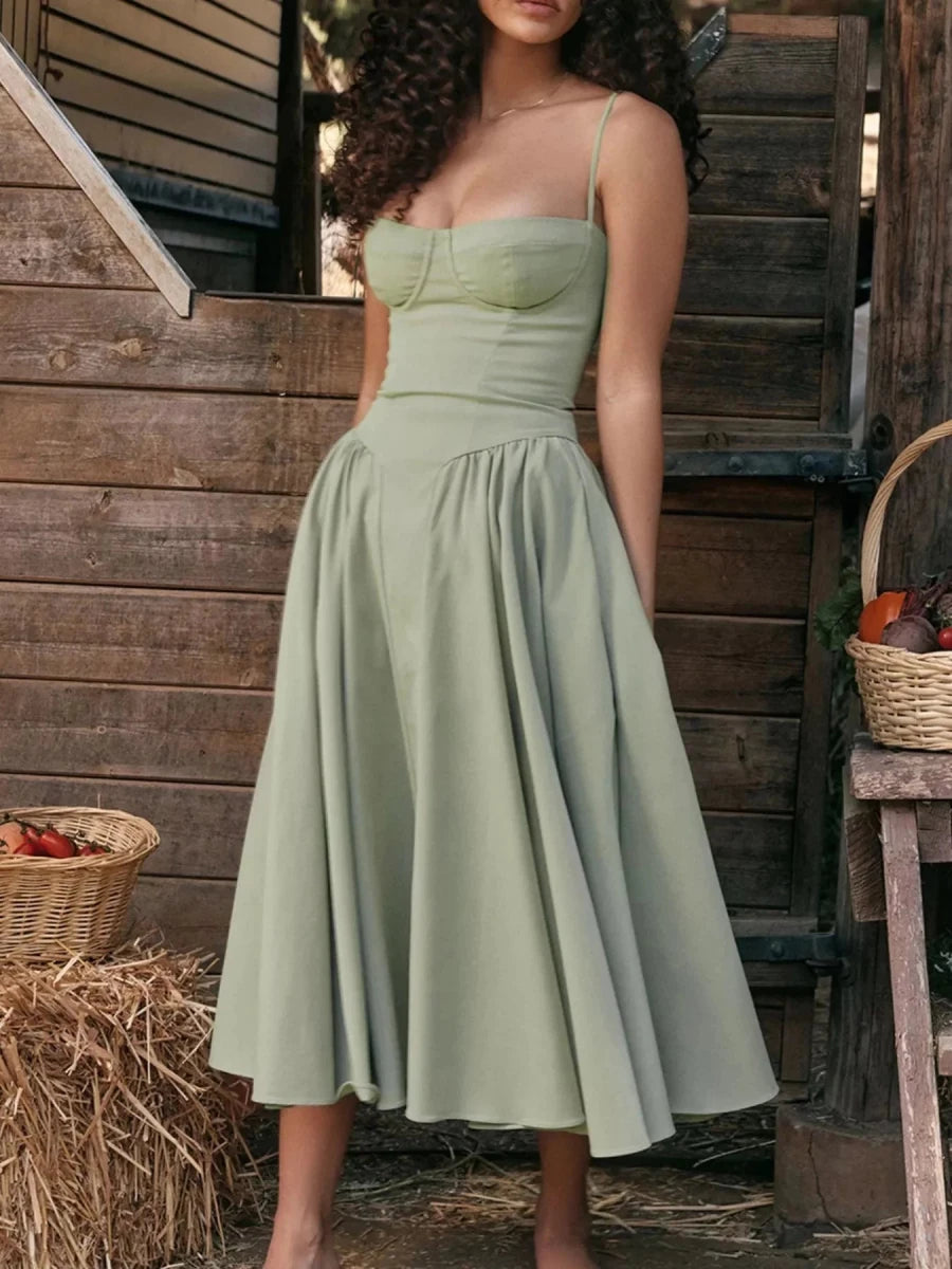 Sweetheart Neck Midi Cami Dress - 