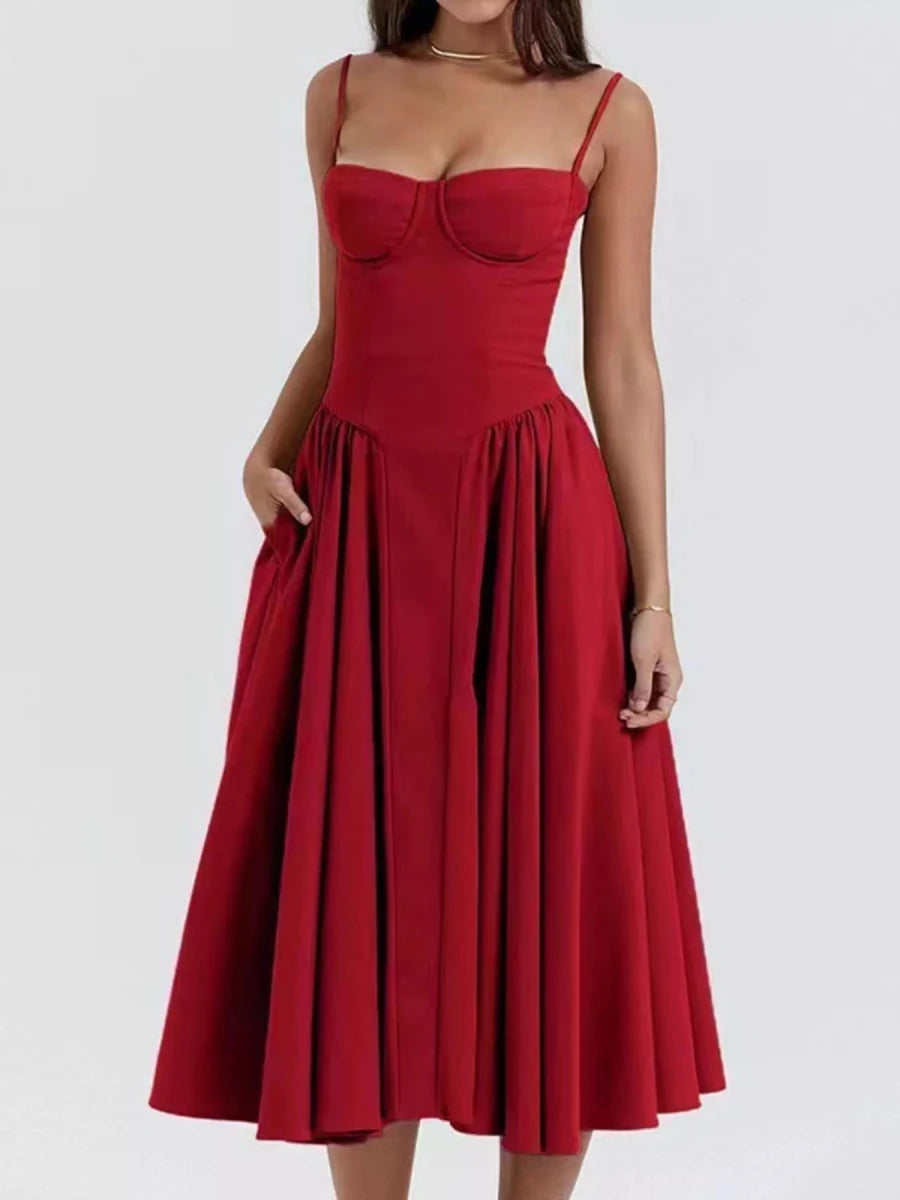Sweetheart Neck Midi Cami Dress - 