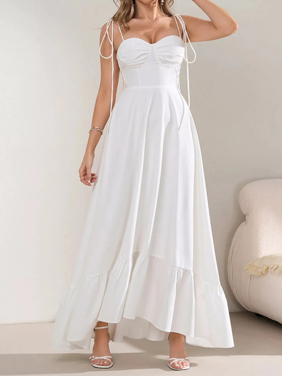 Sweetheart Neck Ruffle Hem Maxi Dress - 