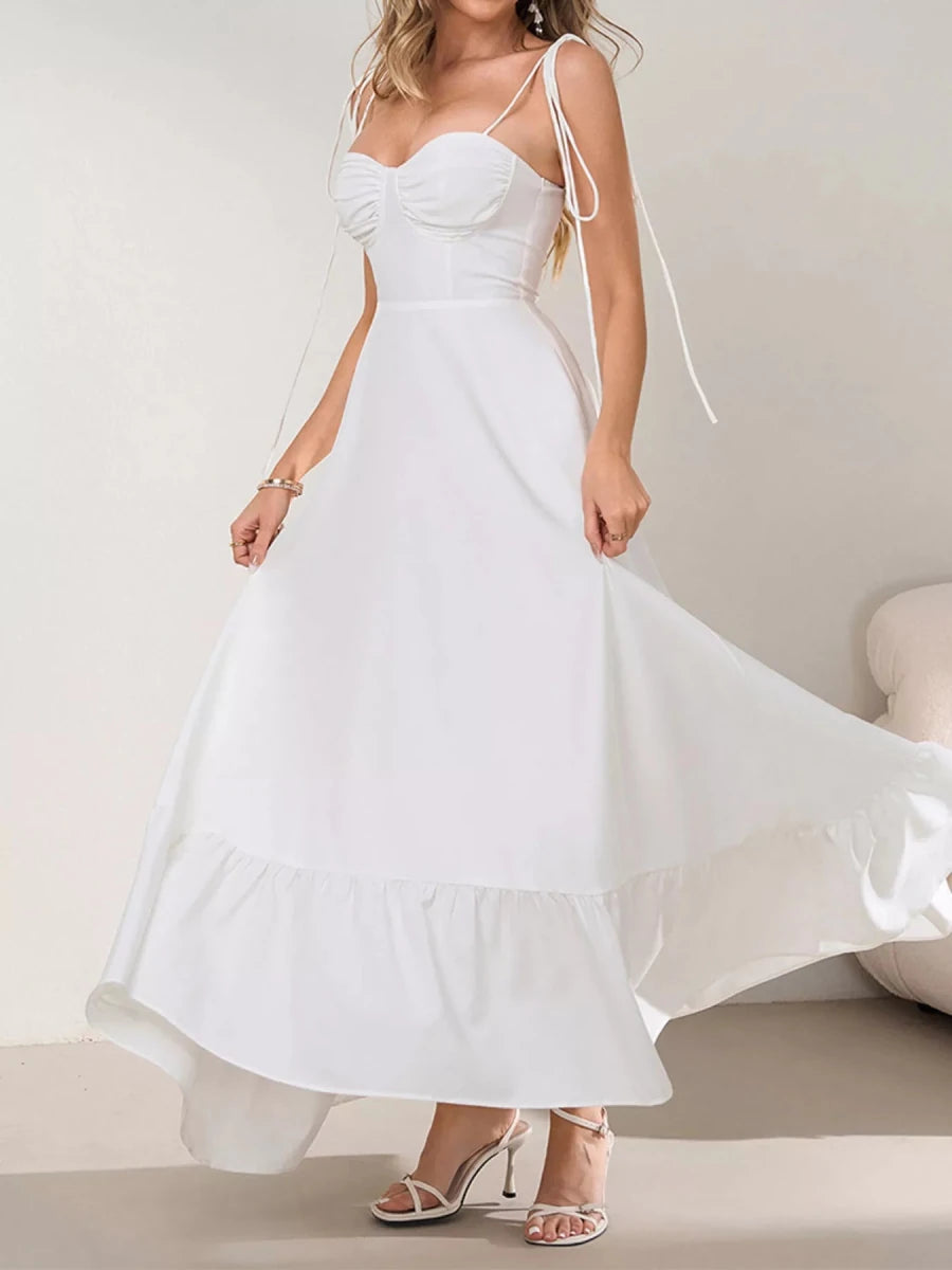 Sweetheart Neck Ruffle Hem Maxi Dress - 
