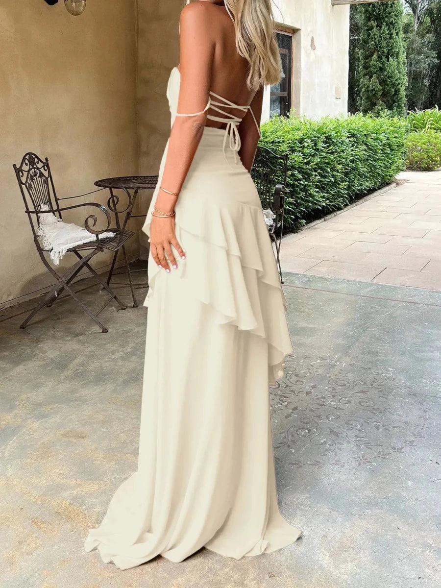 Sweetheart Neck Ruffled Maxi Cami Dress - 