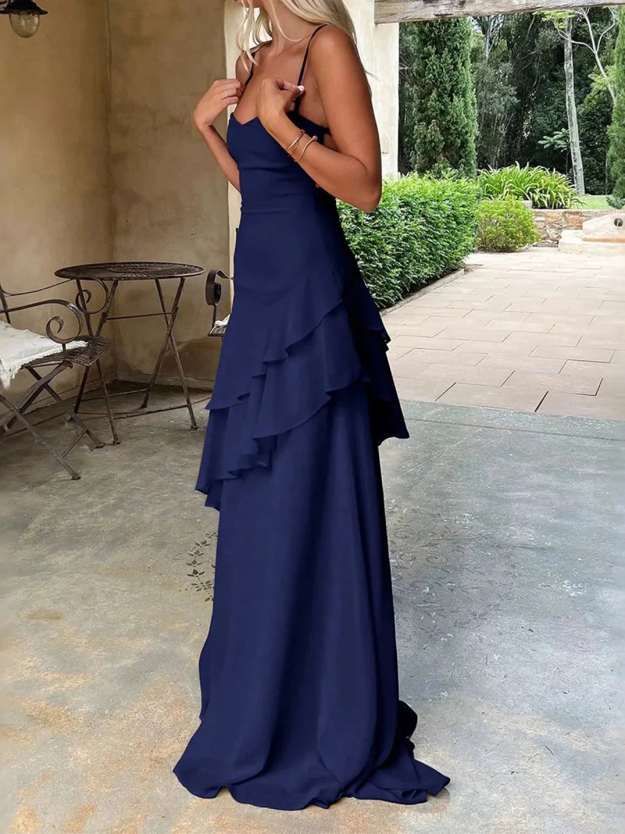 Sweetheart Neck Ruffled Maxi Cami Dress - 