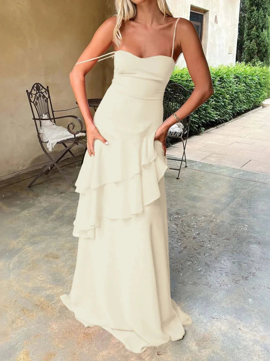 Sweetheart Neck Ruffled Maxi Cami Dress - 