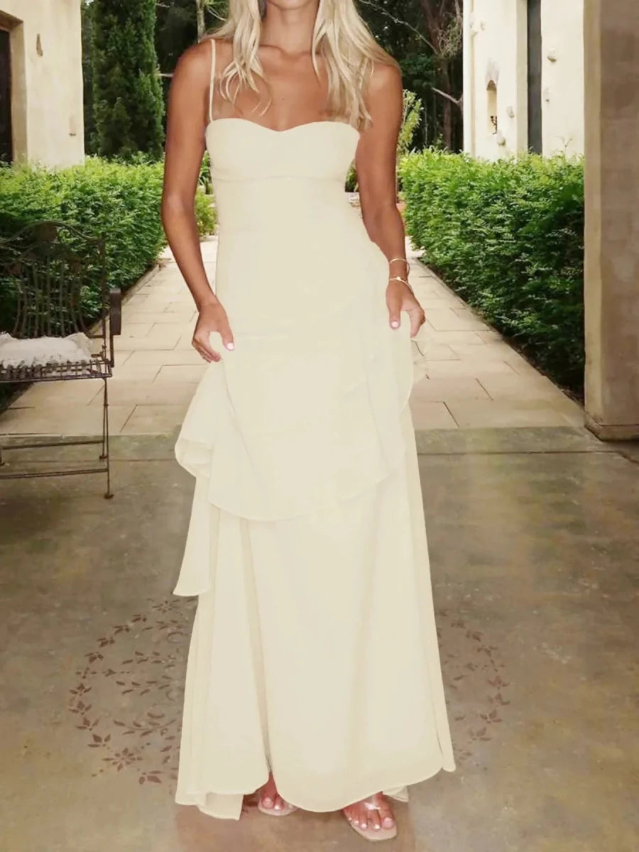 Sweetheart Neck Ruffled Maxi Cami Dress - 
