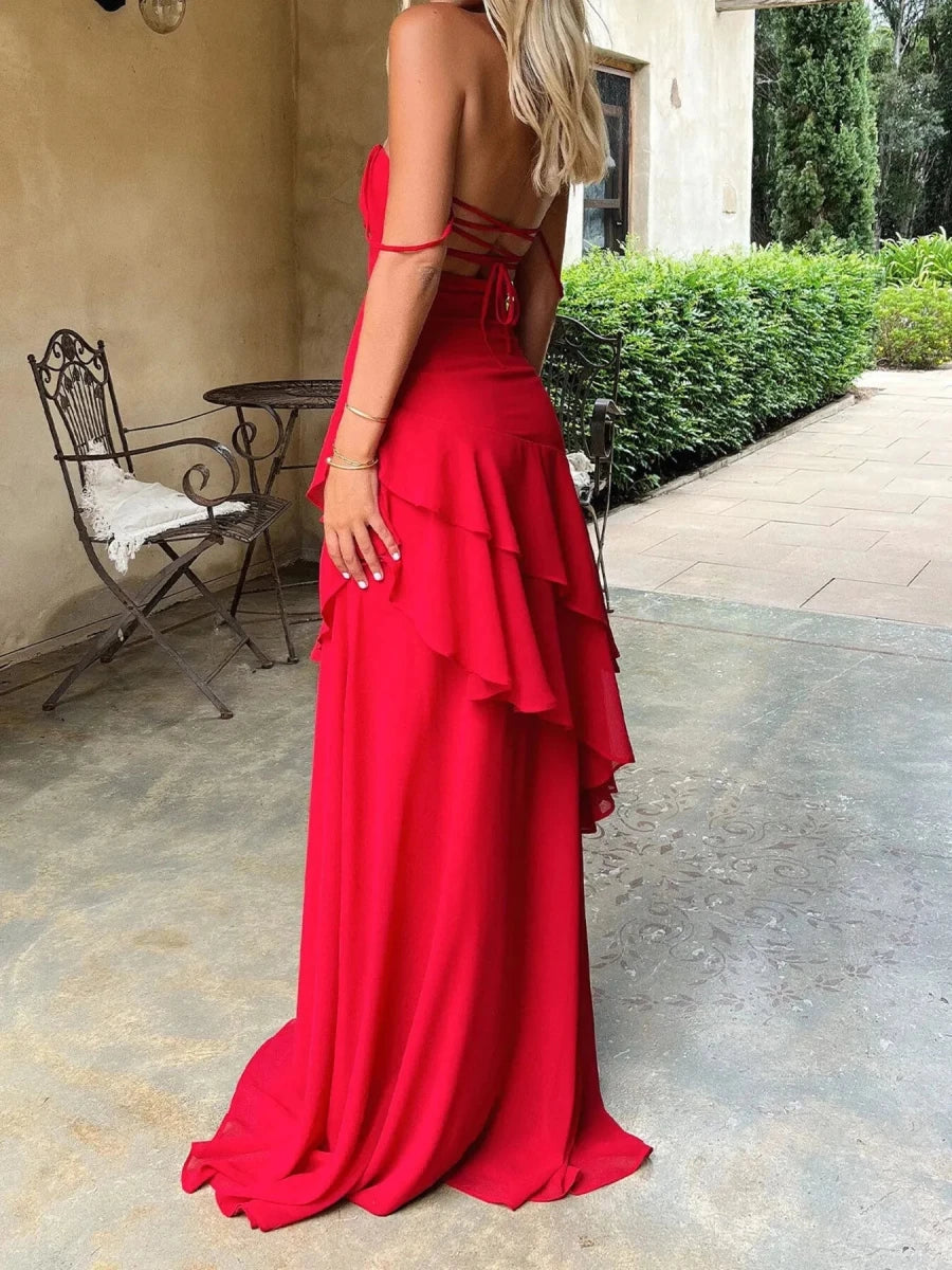 Sweetheart Neck Ruffled Maxi Cami Dress - 