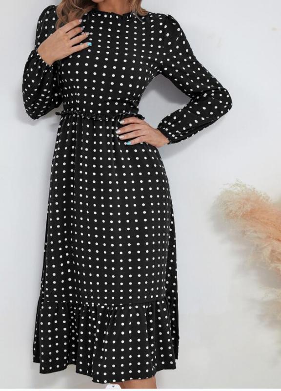 Women's casual long sleeve French polka dot dress