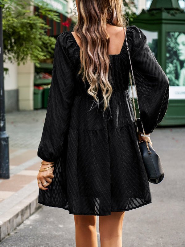 Temperament elegant long sleeve waist dress - Day Dress